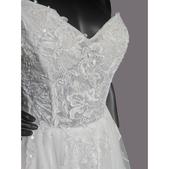 NWOT Ivory Lace Embroidered A-Line Shrug Sleeve Wedding Gown - Da Vinci - Picture 6 of 14